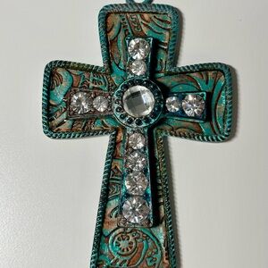 Turquoise & Brown Decorative Cross w Crystals
Pendant necklace / Decor Western